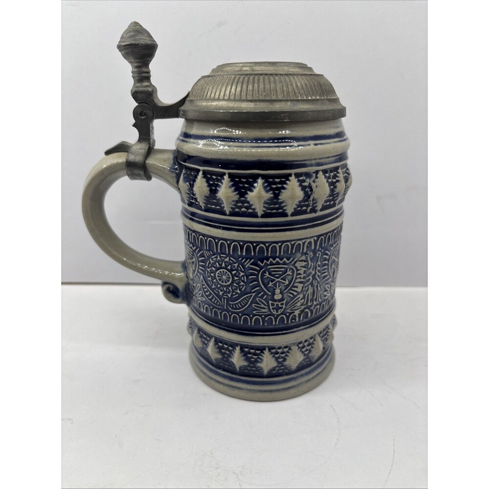 Vintage Gerzit Gerz West German Cobalt Beer Stein Oktoberfest Pewter Lid 5.5"